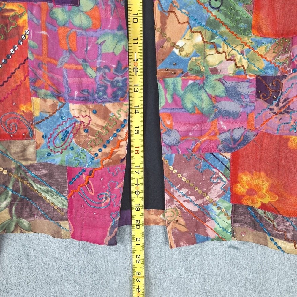 Chicos Jacket 1 Medium Silk Patchwork Artsy Art T… - image 6